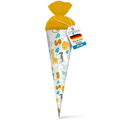 Abbildung von itenga Geschwisterschultüte 35cm Tiere Tiermuster Geschenkverpackung Schultüte Zuckertüte Filzverschluss Kinder Erwachsene (Afrikanische Tiere)