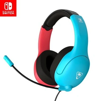 Abbildung von Turtle Beach Airlite Fit Neon Blau und Rot Wired Gaming Headset Offiziell Lizenziert für Nintendo Switch, Lite OLED Flip to Mute Mic, Over Ear Premium Komfort