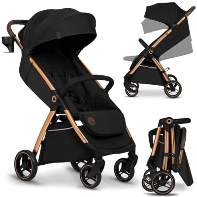 Abbildung von LIONELO INGRID Kinderwagen bis 22 kg von 6 Monaten 4 Jahren Große 360 schwenkbare Räder Volle Federung Einhändig zusammenklappbar Verstellbare Rückenlehne und Fußstütze Großes XXL Verdeck