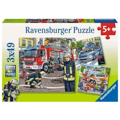Abbildung von Ravensburger Kinderpuzzle 09335 Helfer in der Not Puzzle für Kinder ab 5 Jahren, mit 3x49 Teilen, Grey