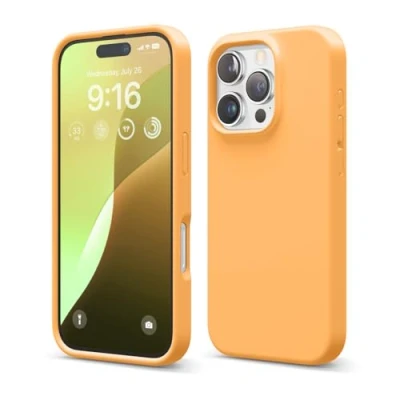 Abbildung von elago Premium Liquid Silikon Hülle Kompatibel mit iPhone 16 Pro Hülle, Ganzkörper Handyhülle, Stoßfest, Schlanke Kratzfester weicher Mikrofaser Innenfutter, 6.3 Zoll (Orange)