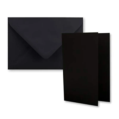 Abbildung von 10x DIN B6 Faltkarten Set mit Umschlägen in Schwarz 120 x 170 mm ideal für Einladungskarten, Hochzeit, Taufe, Kommunion, Konfirmation Marke: FarbenFroh