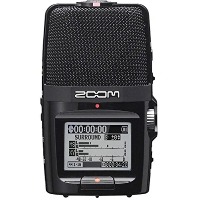 Abbildung von Zoom H2n Handy Recorder, 5 integrierte Mikrofone für X/Y und Mid Side 2/4 Spur Stereo Surround Aufnahmen, Live Musik, Podcast, Streaming, Content, Recording, schwarz