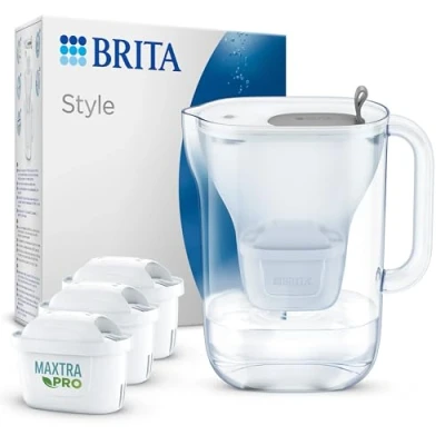 Abbildung von BRITA Wasserfilter Kanne Style hellgrau (2,4l) inkl. 3X MAXTRA PRO All in 1 Kartusche im modernen Design für den Kühlschrank zur Reduzierung von Kalk, Chlor, Metalle wie Blei &amp; Kupfer