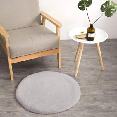 Abbildung von Teppich Wölkchen Fell Rund, Fellteppich Kunstfell Waschbar, Hasenfell, Kaninchenfell Sitzkissen Stuhlkissen Rund,Fell für Stühle, Stuhlauflage Grau Rund 45cm