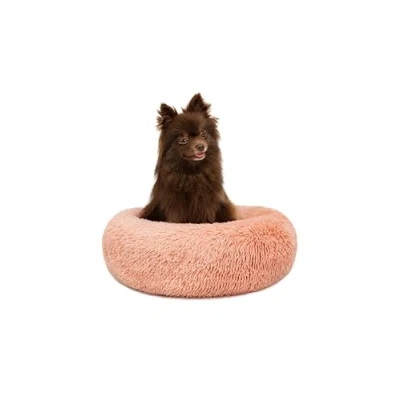 Abbildung von lionto Donutbett für Hunde und Katzen, Flauschiges Hundebett rund kleine große Heimtiere, Ø 40 cm, weiches Katzenbett aus kuscheligem Plüsch, Hundekissen mit extra Dicker Füllung, rosa