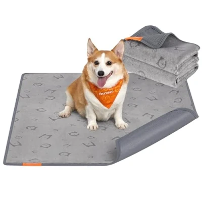 Abbildung von Feandrea Hundedecke, 2er Set, Wiederverwendbare Hundematte, 122 x 91 cm, L, wasserdicht, auslaufsicher, rutschfest, saugfähig für Hunde, Katzen, Kaninchen, Taubengrau PTD003G01
