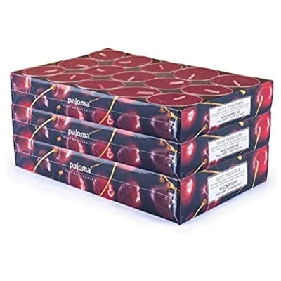 Abbildung von pajoma® Teelichte 3er Pack, Wildkirsche 90 Duft in Aluminiumhülle, Brenndauer ca. 4 Stunden Höhe 1,5 cm ø 3,5 Premium Qualität Deko, Gastronomie, Outdoor, Windgläser, Hochzeit