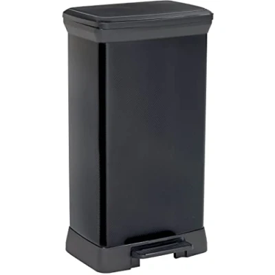 Abbildung von CURVER Deco Bin Mülleimer mit Pedal und Deckel, 50L, schwarz metallic, rechteckig,sanft schließend, 39 x 29 72 cm