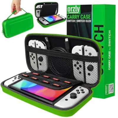 Abbildung von Orzly Tragetasche für Nintendo Switch OLED und Console Orange schützender Harter tragbarer Reisekoffer Shell Pouch &amp; Zubehör