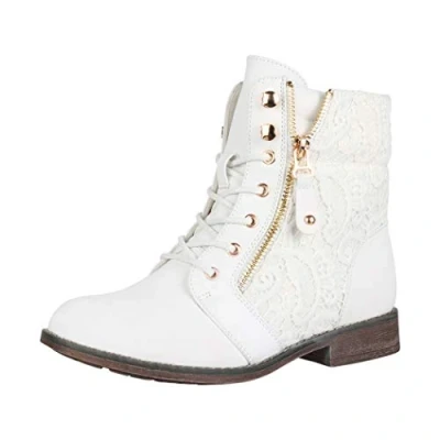 Abbildung von Elara Damen Stiefeletten Worker Boots Spitze Chunkyrayan B9812 KB Weiss 38
