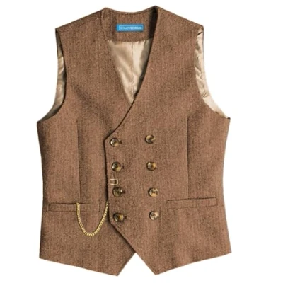 Abbildung von Solovedress Mens Vintage Wolle Anzugweste Regular Fit Weste Anzug für Hochzeit Groomsmen(Brown,XL)