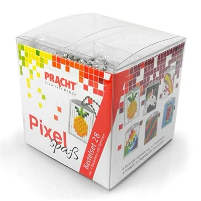 Abbildung von Pixel P90066 63501 Spaß Bastelset 28, zur Gestaltung von 6 Schlüsselanhängern für Kinder, kinderleichtes Stecksystem, ohne Bügeln und Kleben, Steinchen aus Biokunststoff