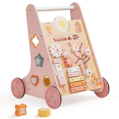 Abbildung von ROBUD Lauflernwagen Holz,Baby Lauflernhilfe,Baby Walker,kognitive Entwicklung, Rosa