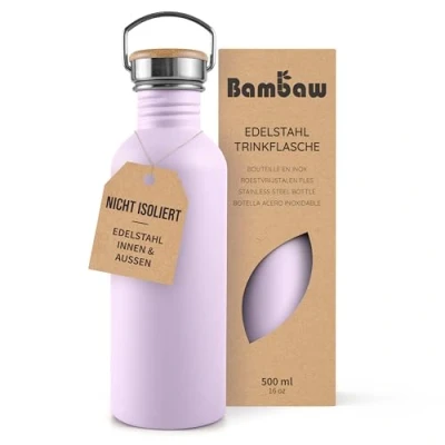 Abbildung von Bambaw Trinkflasche 500ml Edelstahl, Nicht isolierte Lila, Ohne BPA, Metallflasche Kinder Fliederlila
