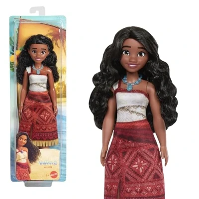 Abbildung von Mattel Vaiana Modepuppe aus Disney 2 mit Zubehörteilen, abnehmbares Outfit Halskette und Fußkettchen, vom Film inspiriert, JBT56