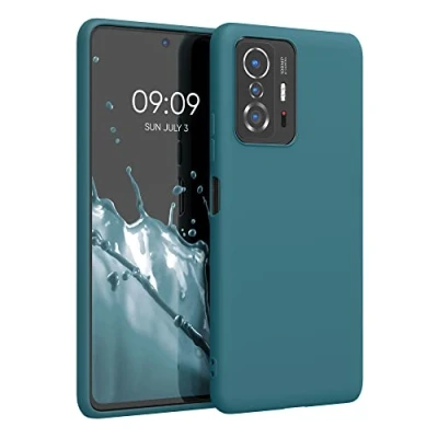 Abbildung von kwmobile Hülle kompatibel mit Xiaomi 11T / Pro weiches TPU Silikon Case Cover geeignet für kabelloses Laden Petrol matt