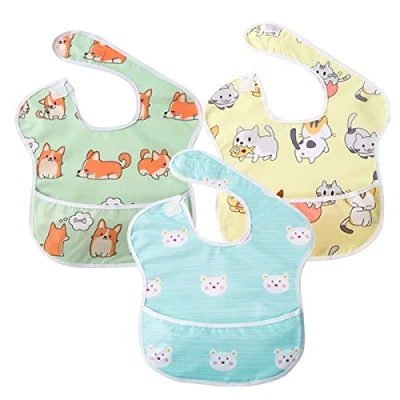 Abbildung von Little Dimsum Baby Lätzchen 3er Set,Wasserdichte Babylätzchen mit Ärmeln &amp; Auffangtasche, Verstellbarer Klettverschluss, Für Babys 6 36 Monate (Maschinenwaschbar)