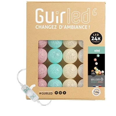 Abbildung von GuirLED LED Baumwollkugeln Lichterkette USB Baby Nachtlicht 2h Dual 2A Netzteil enthalten 3 Intensitäten 24 Kugeln 2.4m