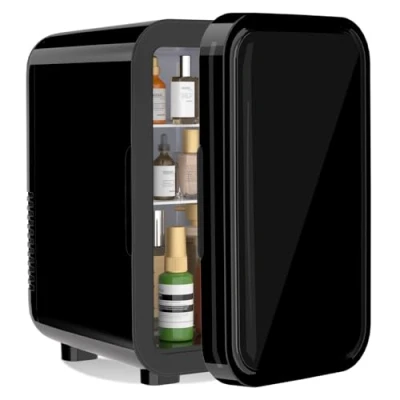 Abbildung von YASHE Mini Kühlschrank, 6 Liter/8 Dosen, 220240 V AC/DC, tragbarer thermoelektrischer Kühler, Kühlschränke für Schlafzimmer, Hautpflege, Getränke, Büro, Wohnheim und Auto, Schwarz