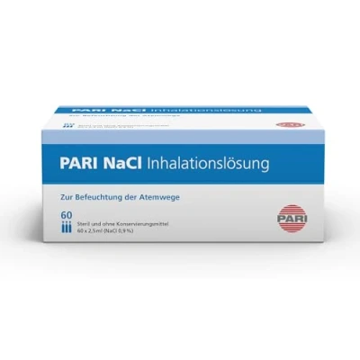 Abbildung von PARI Kochsalzlösung zum Inhalieren für Kinder und Erwachsene 60 Ampullen á 2,5ml NaCl 0,9 Inhalationslösung Steril ohne Konservierungsstoffe
