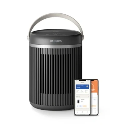 Abbildung von Philips 3000 Series Energy Efficient Connected Fan Heater 2000W, bis zu 50% Energieeinsparung mit Eco AI, leise 24 db(A), 5 Sicherheitsfunktionen, 45 Oszillation, dunkelgrau (CX3120/01)