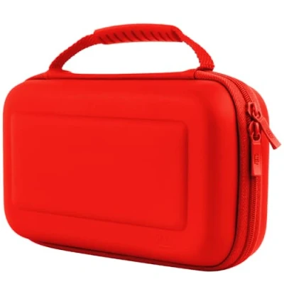 Abbildung von Orzly Tragetasche Kompatibel mit Nintendo Switch und New OLED Konsole Rot schützende Hülle, Harte tragbare Reisetasche Taschen für Zubehör Spiele