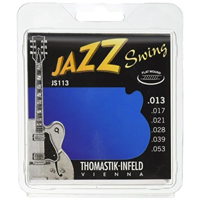 Abbildung von Thomastik 676737 Saiten für E Gitarre Jazz Swing Series Nickel Flat Wound, Satz JS113 Medium .013 .053w
