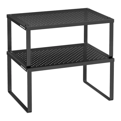 Abbildung von SONGMICS Gewürzregal, 2er Set, Küchenregal, Küchen Organizer, Küche, Gewürzhalter, erweiterbar, stapelbar, kleines Regal, Metall, tintenschwarz KCS001B01
