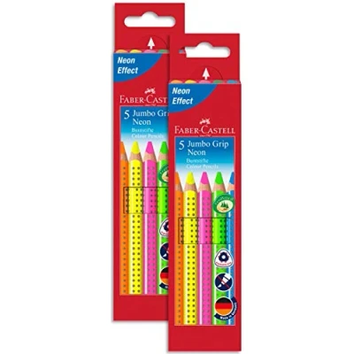 Abbildung von Faber Castell Bundle 110912 Buntstift Jumbo Grip 12er Kartonetui; inklusive Spitzer 110994 Buntstifte Neon, 5 er Etui (Bundle neon + bunt, 1)