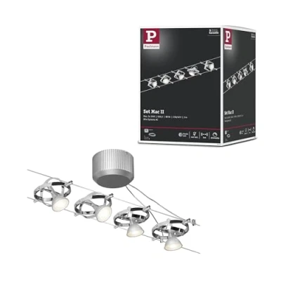 Abbildung von Paulmann 94133 Seilsystem Mac II Set erweiterbar max.5x10W Chrom matt Seilleuchte Hängeleuchte Drahtseilsystem ohne Leuchtmittel