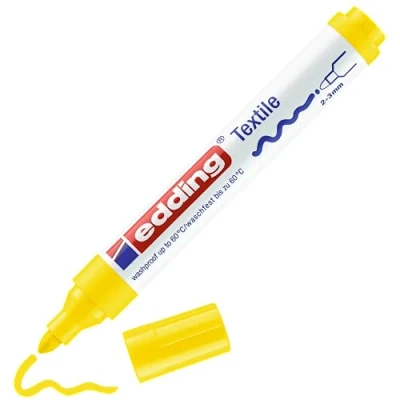 Abbildung von edding 4500 Textilmarker gelb 1 Stift Rundspitze 2 3 mm Textilstifte waschmaschinenfest (60 C) zum Stoff bemalen Stoffmalstift