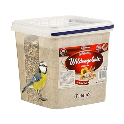 Abbildung von Fidelio Wildvogelfutter, Wildvogelmix, ganzjähriges Wildvogelfutter proteinreich / energiereich, hochwertiges Vogelfutter für Wildvögel, im Eimer, 3 kg