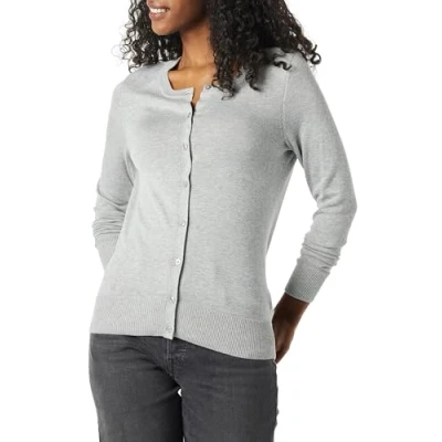 Abbildung von Amazon Essentials Damen Leichte Rundhalsstrickjacke (Erhältlich In Übergröße), Grau Meliert, S