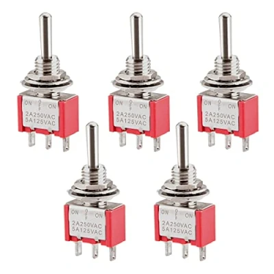 Abbildung von Heschen Miniatur Kippschalter MTS 103, ON OFF SPDT, 3 polig, 2A 250V, 5A 120V, 5 Stück