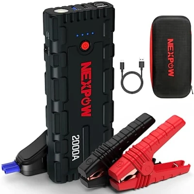 Abbildung von NEXPOW Starthilfe Powerbank, 2000A Spitzenstrom Auto Starthilfe, 12V Tragbarer Batterie Booster mit USB Schnellladung 3.0 (bis zu 7,0L Benzin oder 6,5L Diesel) Safe Batteriestarter LED Licht (schwarz)