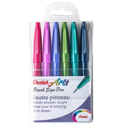 Abbildung von Pentel Arts Brush Sign Pen SES15C/6TREND Pinselstifte, 6 Stück, verschiedene Trendfarben