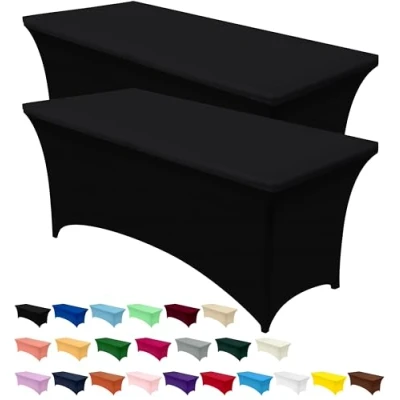 Abbildung von Utopia Kitchen Spandex Tischdecke 2 Pack [4FT, Schwarz] Enge, Passgenaue, Waschbar und Faltenfrei Outdoor für Veranstaltung, Hochzeit, Bankett &amp; Partys [122Lx76Wx76H] cm