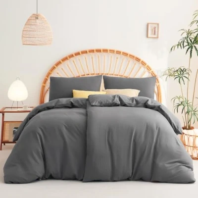 Abbildung von WAVVE Bettwäsche 135x200 4teilig Anthrazit Bettbezüge 135 x 200 2er Set mit Kissenbezüge 40x80 cm, Sets 135x200cm aus Mikrofaser Reißverschluss Weich