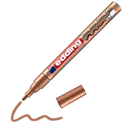 Abbildung von edding 751 Glanzlackmarker kupfer (metallic) 1 Lackmarker Rundspitze 2 mm Lackstift für Glas, Stein, Holz, Kunststoff und Papier wasserfest, stark deckend