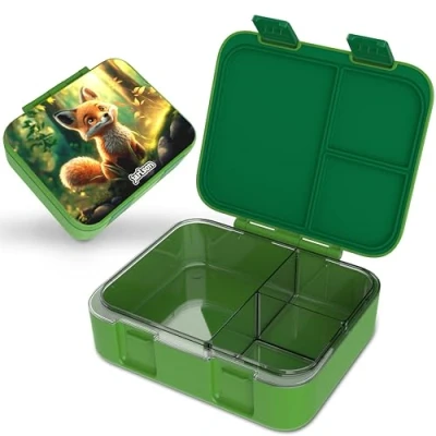 Abbildung von Jarlson® Brotdose Kinder mit Fächern MILI Lunchbox BPA frei Bento Box auslaufsicher Snackbox Jausenbox für Kindergarten und Schule 1000 ml Leichtgewicht (Fuchs Grün)