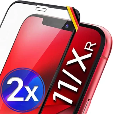 Abbildung von UTECTION 2X Full Screen Schutzglas für iPhone 11 &amp; XR Perfekte Passform vom Deutschen Anbieter Kinderleichte Anbringung &gt; Keine Blasenbildung, ultimative Glashärte