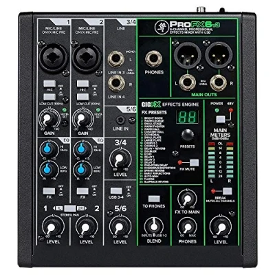 Abbildung von Mackie ProFX6v3 analoges 6 Kanal Mischpult mit legendären Onyx Mikrofonvorverstärkern, Effekten und 24 Bit/192 kHz USB Audio Interface (2x4 Kanäle)