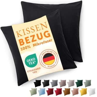 Abbildung von Blumtal Kissenbezug 50x50 cm 2er Set Kissenbezüge, Schwarz, Kopfkissenbezug aus weichem Mikrofaser waschbare Kissenhülle, Oeko TEX Zertifiziert für Kissen