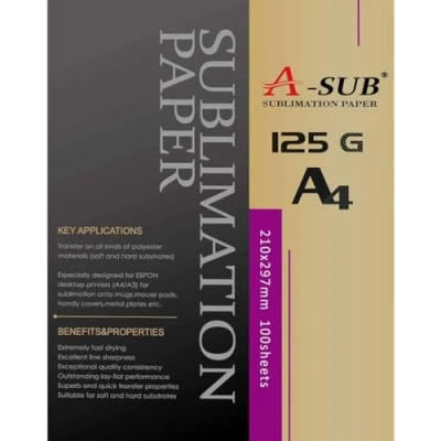 Abbildung von A SUB Sublimationspapier A4, 210 x 297 mm, 100 Blatt, 125 g/m², kompatibel mit EPSON, SAWGRASS, RICOH, BROTHER Sublimationsdruckern