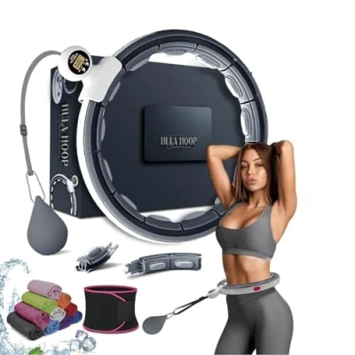 Abbildung von Smart Weighted Hula Ring Hoops, Circle Abnehmbarer Fitnessring mit 360 Grad Auto Spinning Ball Massage, Gymnastik, Erwachsene Fitness für Gewichtsverlust (Schwarz)
