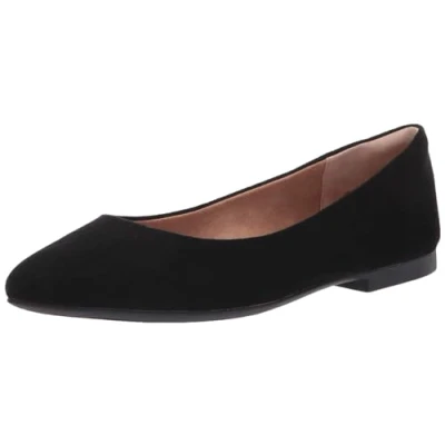 Abbildung von Amazon Essentials Damen Ballerinas mit spitzem Zehenbereich, Schwarz Mikro Wildleder, 39 EU