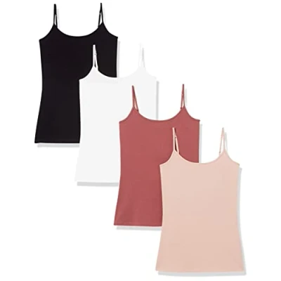 Abbildung von Amazon Essentials Damen Mieder mit schmaler Passform, 4er Pack, Schwarz/Staubrosa/Weiß/Ziegelrot, S