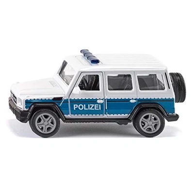 Abbildung von siku 2308, Mercedes AMG G65 Polizeiauto mit Anhängerkupplung, 1:50, Metall/Kunststoff, Blau/Weiß, Auswechselbare Reifen