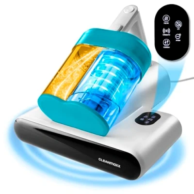 Abbildung von CLEANmaxx Milbensauger Rotation mit UV C Licht &amp; HEPA Filter für Allergiker Handstaubsauger Matratzen Ultraschall Wärmefunktion leistungsstark: vernichtet 99,9% Milben [weiß blau]